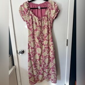 Melrose & Market Floral Tie-Front Midi Dress Pink/Cream Size S